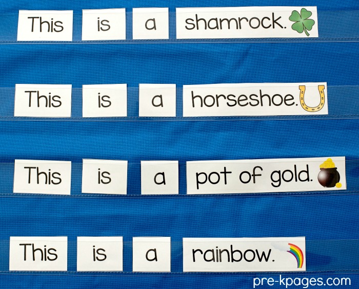 St Patricks Day Printable Pocket Chart Sentences