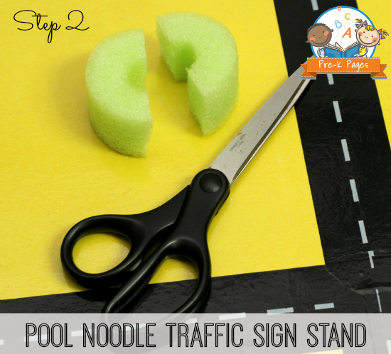 Make Environmental Print Traffic Sign Stands with Pool Noodles