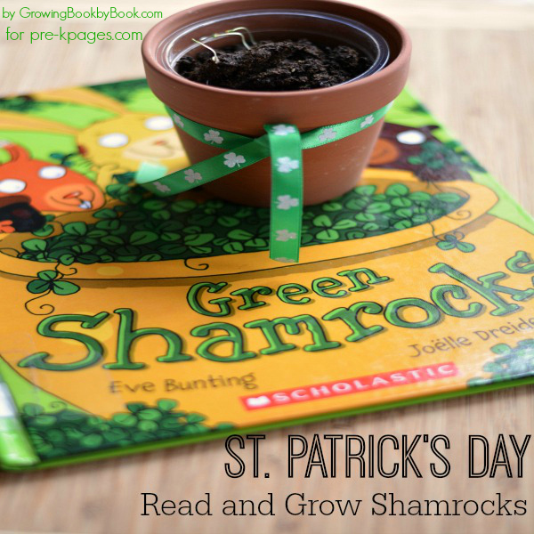 St. Patrick's day plant activity and Green shamrocks book by Eve Bunting.
