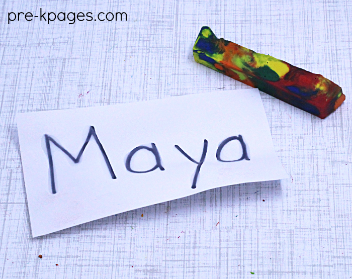 Crayon Rubbing Names in Preschool