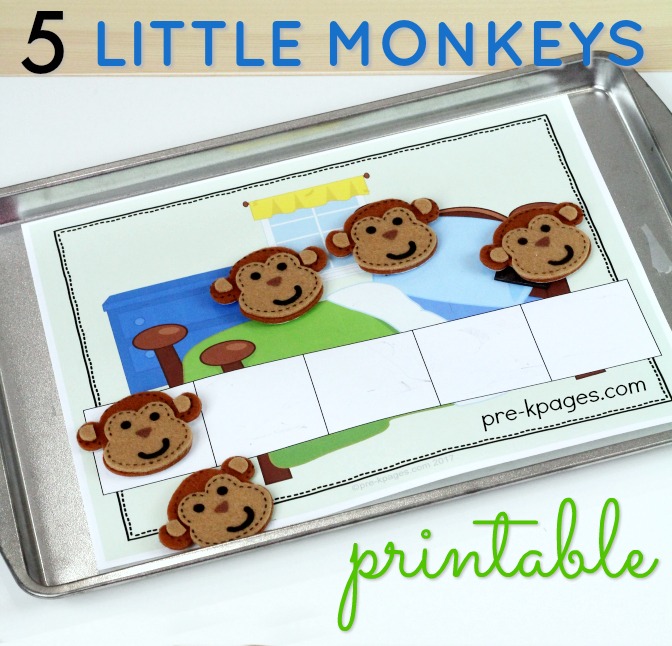 5 Little Monkeys Counting Five Frame Printable PreK Pages