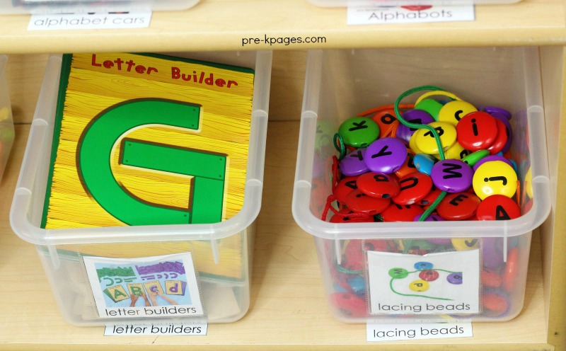 Preschool Literacy Center Letter Beads and Letter Builders