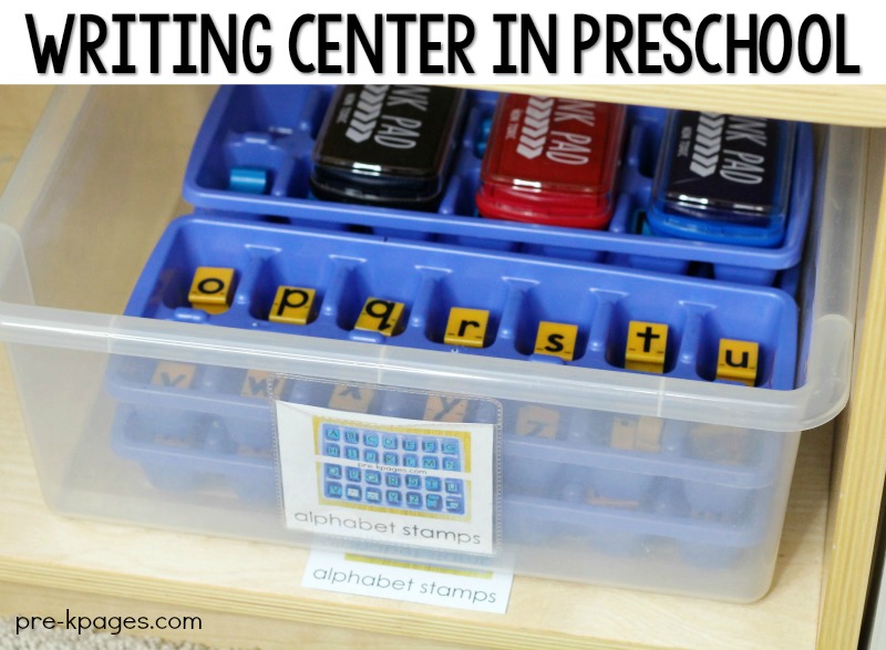 Writing Center in Preschool Alphabet Stamps 