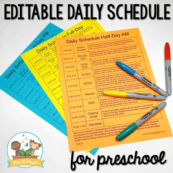 free daily preschool schedule template