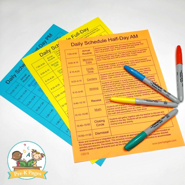 blank preschool daily schedule