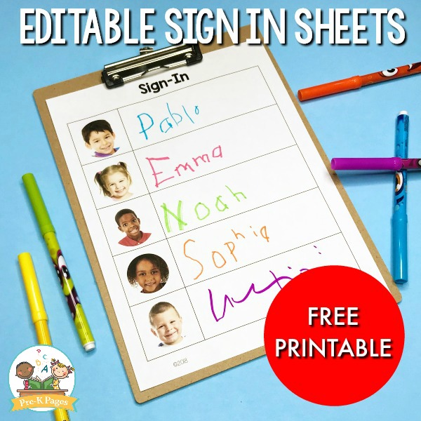 Free Daily Sign In Sheet for Preschool - Pre-K Pages