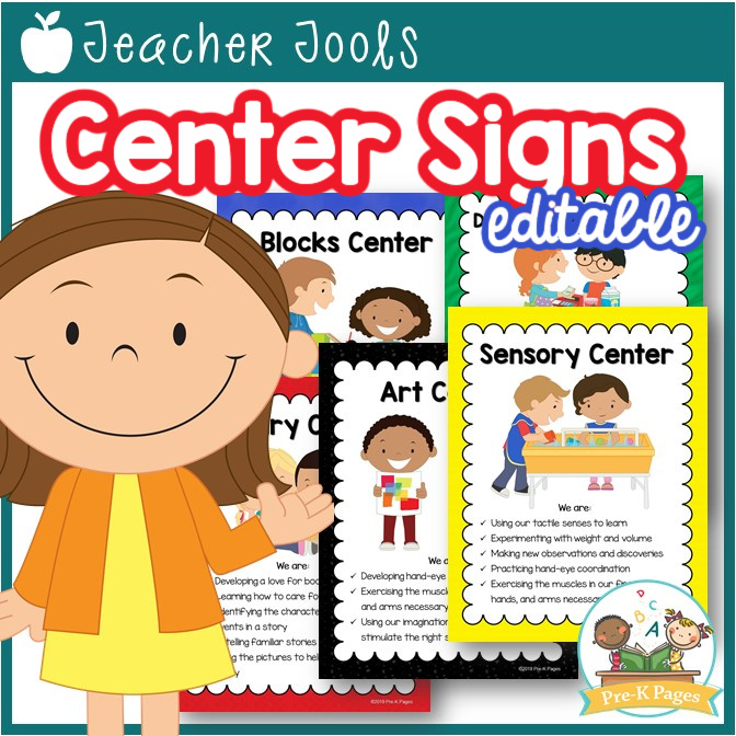 Editable Center Signs for Preschool and PreK PreK Pages