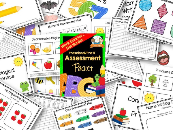 Preschool Assessment Packet with Black Doodle Borders